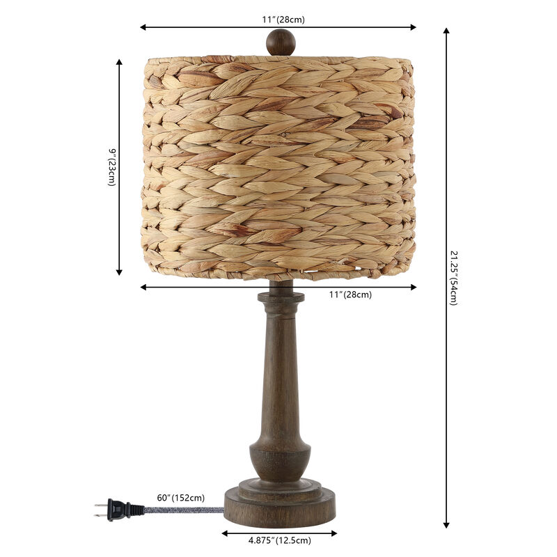 Leona Rustic Farmhouse Handwoven Rattan/Resin LED Table Lamp