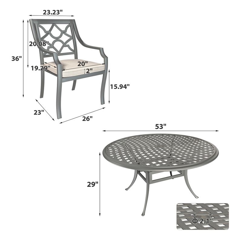 Mondawe 7 Pieces Cast Aluminum Outdoor Patio Dining Set included Armchairs with Cushion
