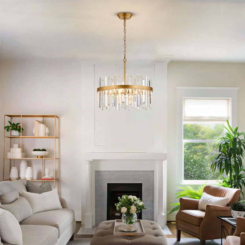 Candela Glossy Light Brass 5-light Drum Crystal Glass Chandelier image number 8