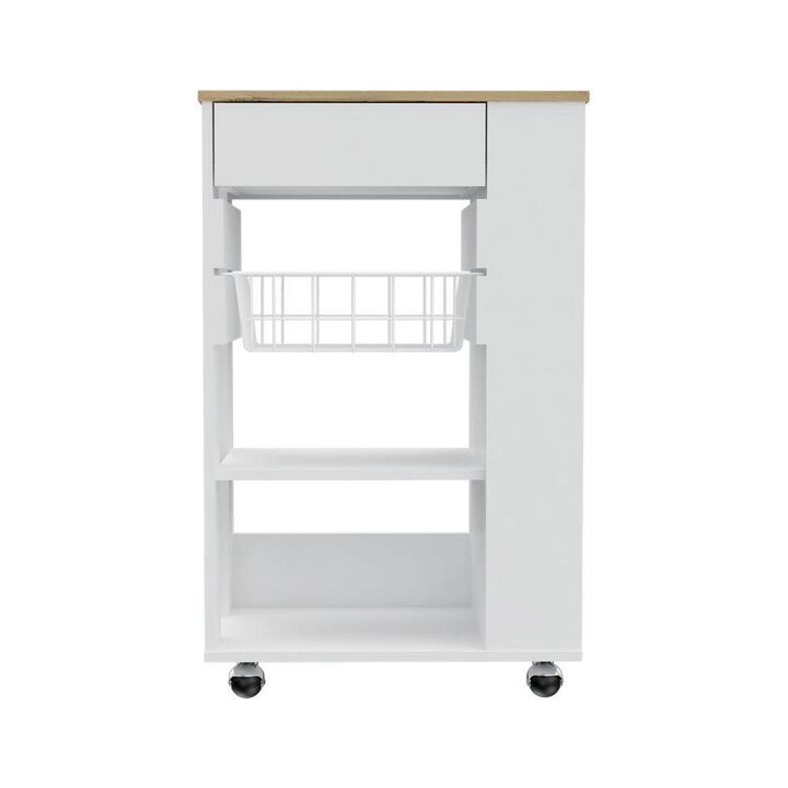 DEPOT E-SHOP Rosemont Kitchen Cart, Two Open Shelves, Rack, Four Caster Wheels, One Drawer-White-Light Oak, For Kitchen