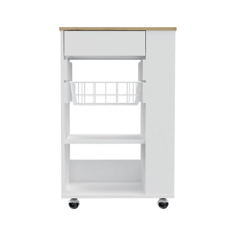DEPOT E-SHOP Rosemont Kitchen Cart, Two Open Shelves, Rack, Four Caster Wheels, One Drawer-White-Light Oak, For Kitchen