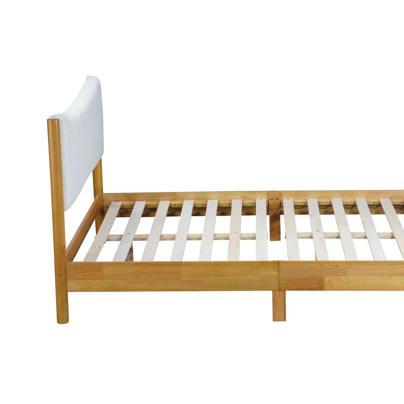 Whisen Queen Rubber Wooden Bed with Boucle Upholstered Headboard, Enhanced by Support Feet image number 8