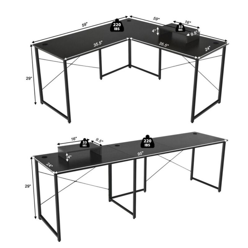 Hivvago 2-Person L-Shaped Long Reversible Computer Desk with Monitor Stand