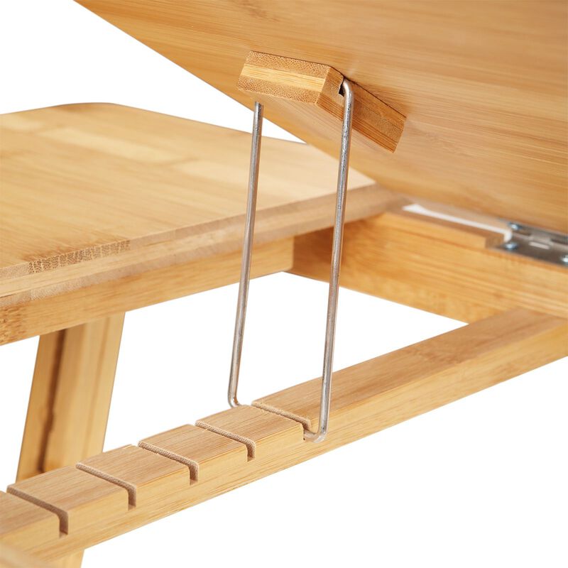 Multi-Function Lap Desk Table with Adjustable Tilting Top and Storage Drawer - Foldable Bamboo Wood Bed Tray image number 6