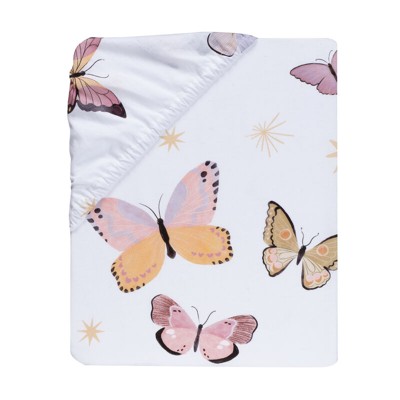 Lambs & Ivy Butterfly Dreams Breathable 100% Cotton Fitted Baby Crib Sheet