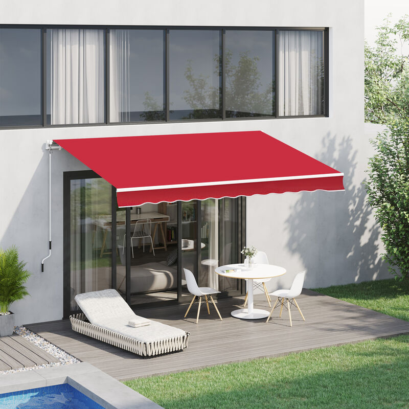 Outsunny 12' x 10' Retractable Awning Patio Awnings Sun Shade Shelter with Manual Crank Handle, 280g/m² UV & Water-Resistant Fabric and Aluminum Frame for Deck, Balcony, Yard, Wine Red