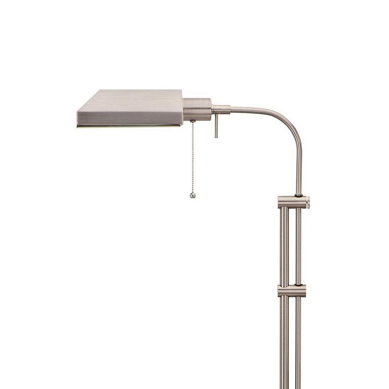 Metal Rectangular Floor Lamp with Adjustable Pole, White-Benzara