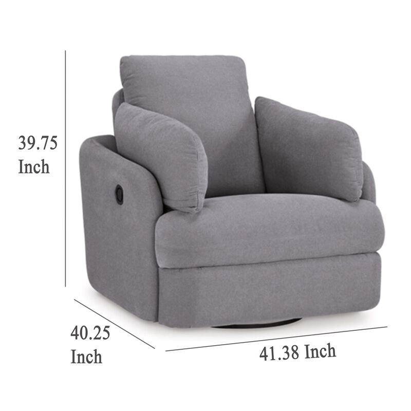 Emmett Swivel Manual Glider Recliner Chair, Gray Polyester, 2 Pillows - Benzara