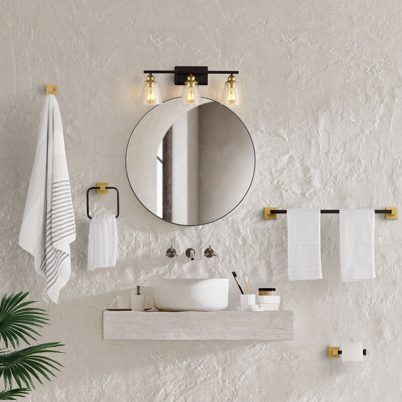 Arlo 22.88" 3-Light Vintage Classic Vanity Light with Bathroom Hardware Accessory 5-Piece Set