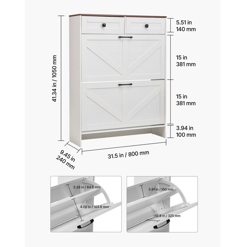 Shoe Cabinet with 2 Flip Drawers, Freestanding Storage Organizer for Entryway image number 2