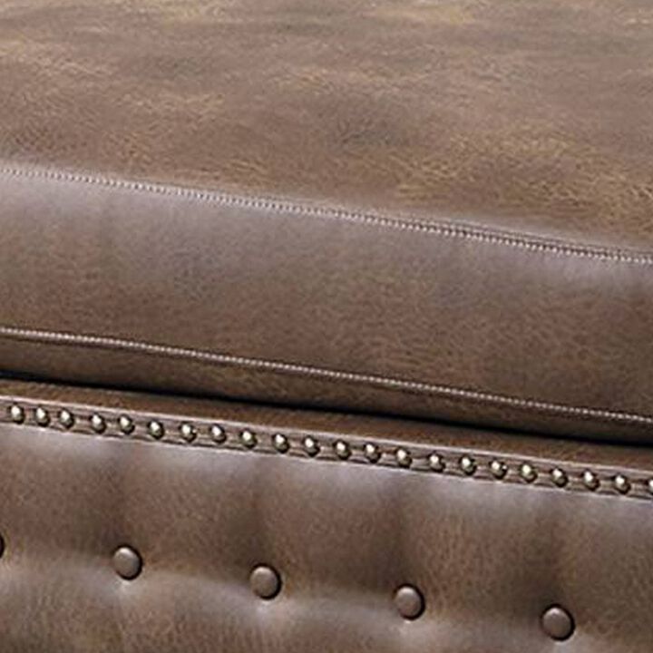 Simi 34 Inch Square Ottoman, Handcrafted Legs, Vegan Faux Leather-Benzara