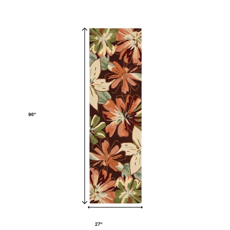 HomeRoots Botanical Leaves Hand Carved Handmade Runner Rug image number 2