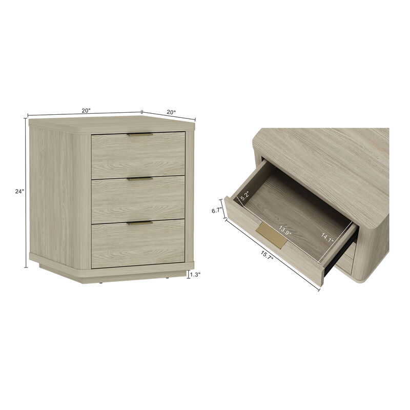 Evelyn Narrow 3-Drawer Nightstand in Gray