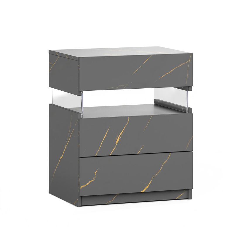 TATEUS Acrylic LED Nightstand with 3 Drawers, Lighted Bedside Table Dresser for Bedroom End Furniture