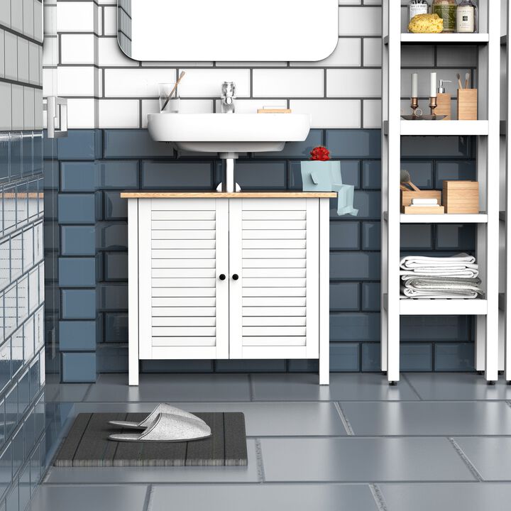 Under-Sink Storage Cabinet with Double Layers Bathroom Cabinet Space Saver Organizer 2 Door Floor Cabinet  White