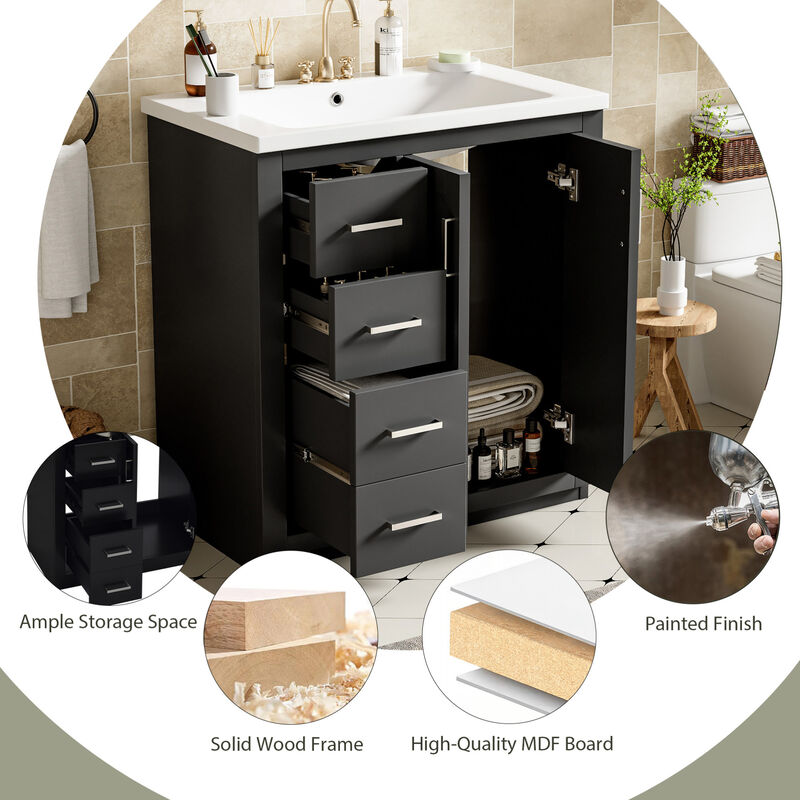 ELEMENT ACE Modern 30-Inch Bathroom Vanity with Ceramic Sink Combo and Storage Cabinet image number 7