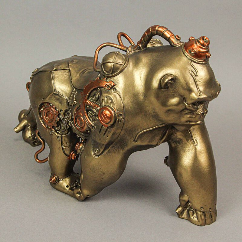 Set Of Three Steampunk Sculptures Elephant, Gorilla, Giraffe In Bronze Resin image number 2
