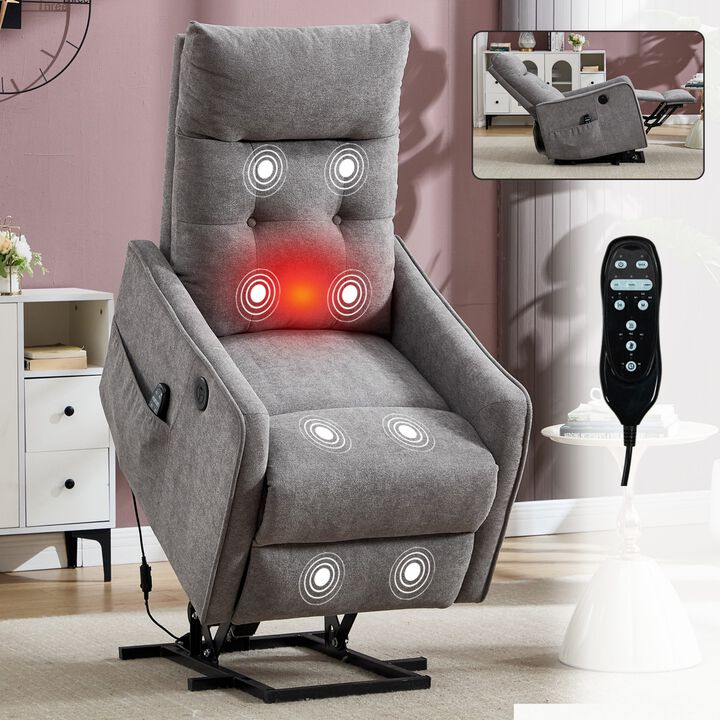 Chenille Power Lift Recliner Chair 155&deg; Recliner with Massage Heat & USB