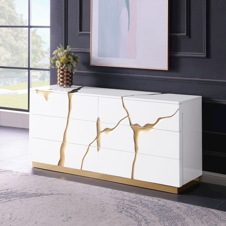 Lacquered Dresser with Striking Crack Accents Base