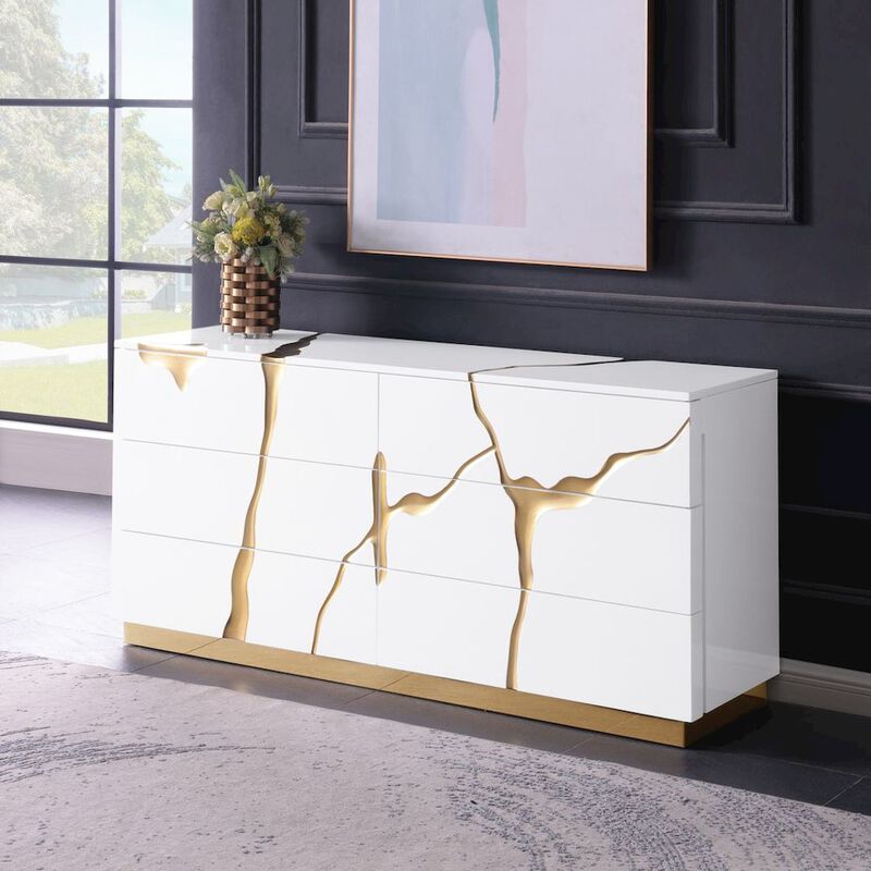 Lacquered Dresser with Striking Crack Accents Base image number 1