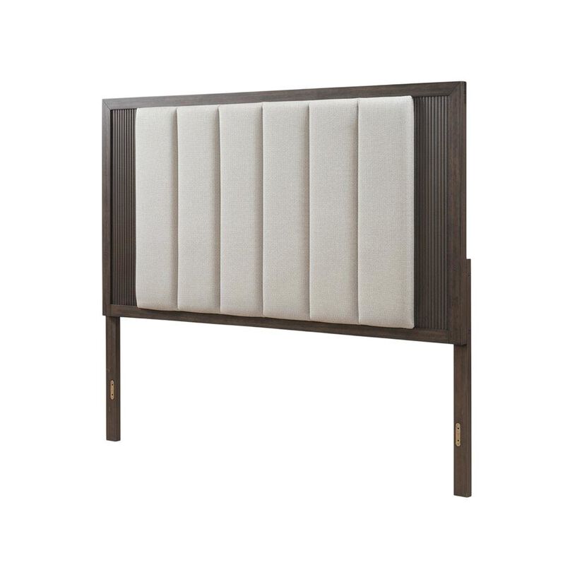 Upholstered Caffe Headboard with Modern Panel Design and Mounting Hardware image number 0