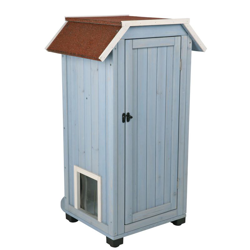 TRIXIE natura 3-Story Weatherproof Small Outdoor Cat House with 2 Entrances, Blue image number 4