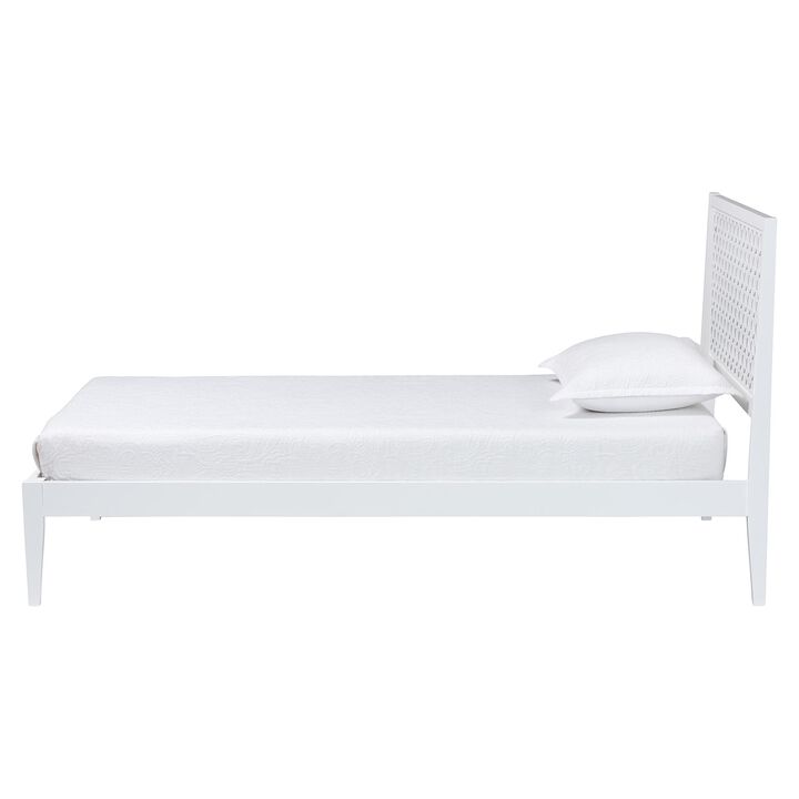 Baxton Studio Lara Twin Platform Bed - Modern Wood Bed Frame with Laser-Cut Decorative Headboard Overlay