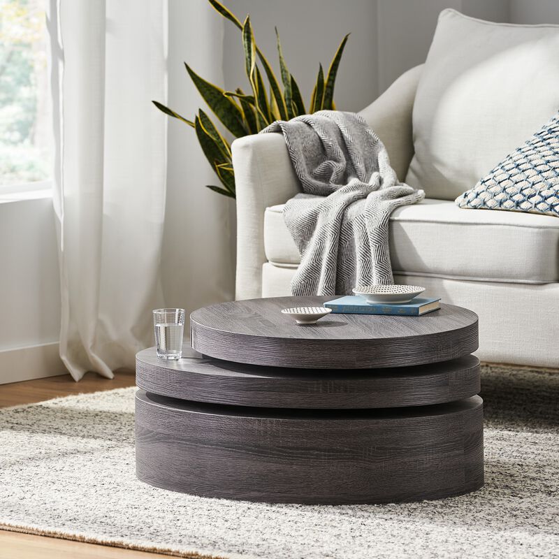 Contemporary Oval Rotating Coffee Table, Dark Grey Modern Living Room Table image number 3