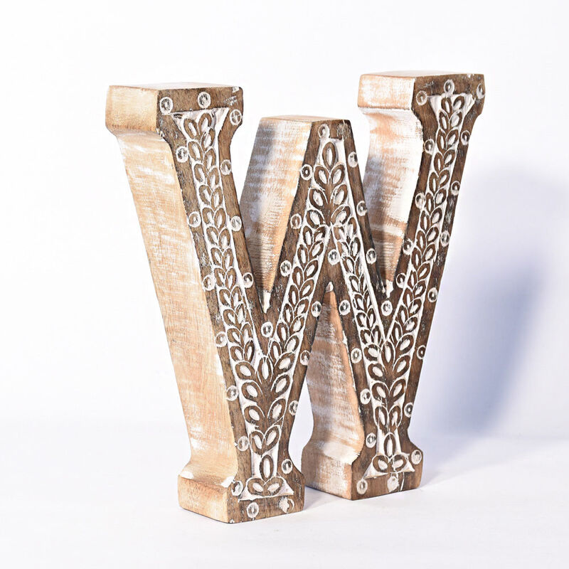 Vintage Natural Handmade Eco-Friendly "W" Alphabet Letter Block For Wall Mount & Table Top Décor
