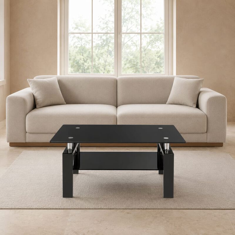 GOODSILO Modern 2-Layer Glass Coffee Table with Sleek Waterfall Edges, Space-Saving Accent Furniture for Living Room, Office & Reception Areas image number 3