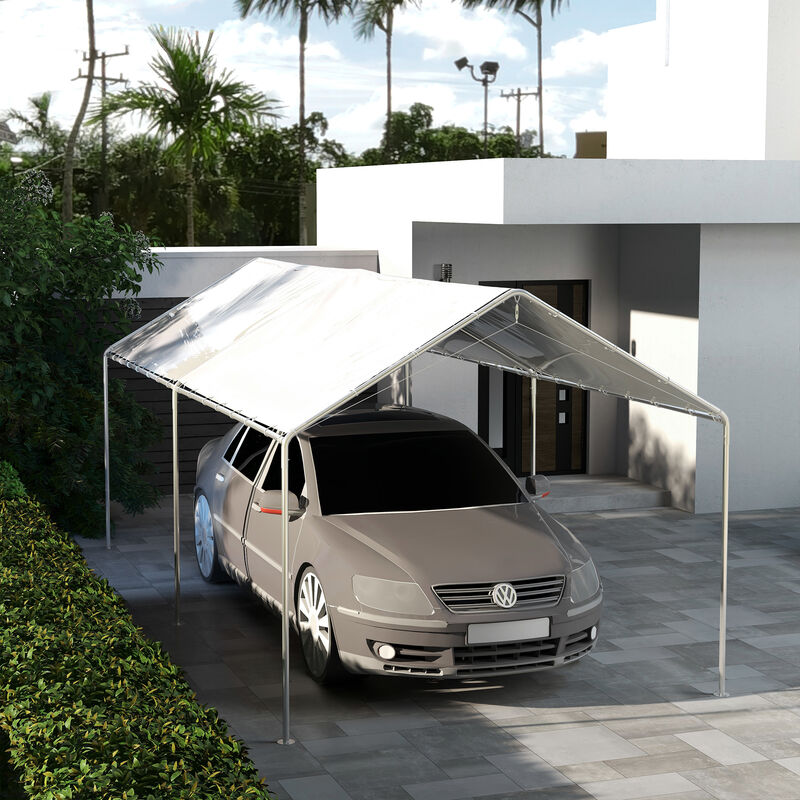 Outsunny 10' x 20' Carport Replacement Top Canopy Cover, UV Resistant and Water Resistant Car Port Portable Garage Tent Cover with Ball Bungee Cords, White, Only Cover