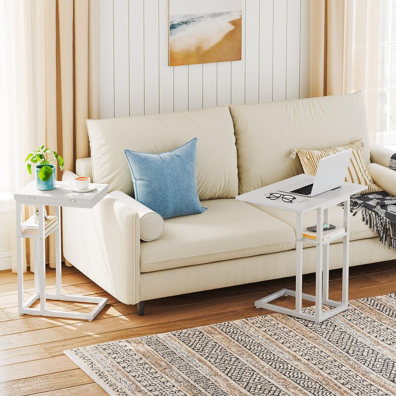 HOOBRO Foldable End Table, C Shaped Side Table with Storage Shelf, Small Snack Table Suitable for Living Room Bedroom Small Spac