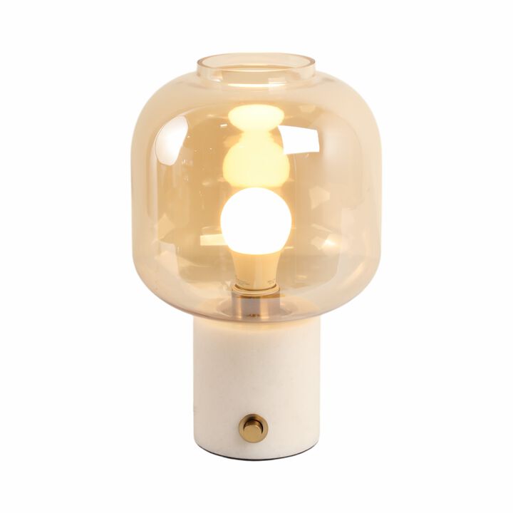 13x9" Glass Shade On Marble Base With Switch, Whit