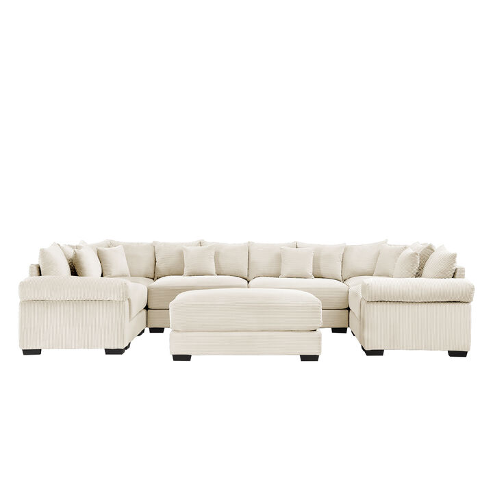 Cruben Oversized Cloud U‑Shape Multi‑Unit Modular Corduroy Sectional Sofa