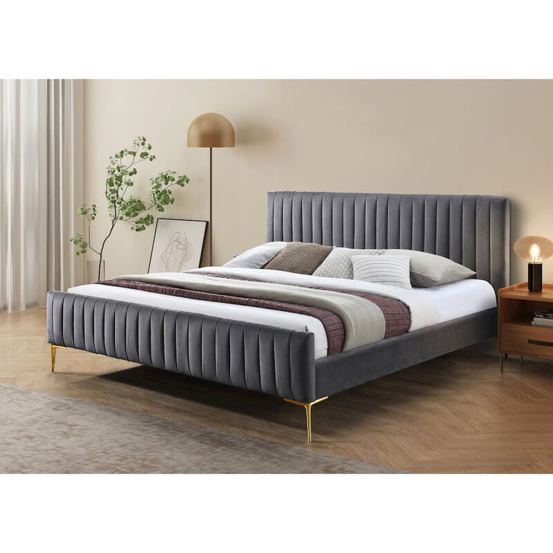 Omax Decor Julia Upholstered Contemporary Fabric King Platform Bed in Charcoal
