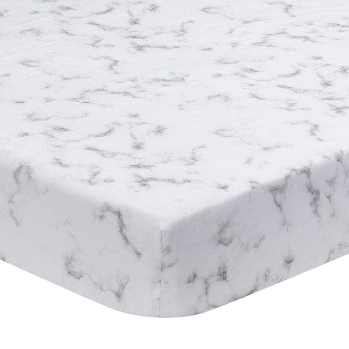 Lambs & Ivy Signature Gray/White Marble Organic Cotton Fitted Crib Sheet