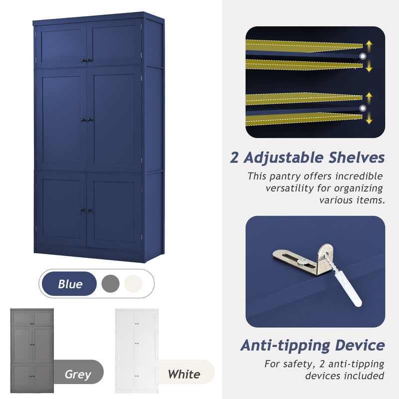 Merax Extra-Large Kitchen Pantry - 6-Door Storage with Built-In Power Outlets & Wine Racks image number 6