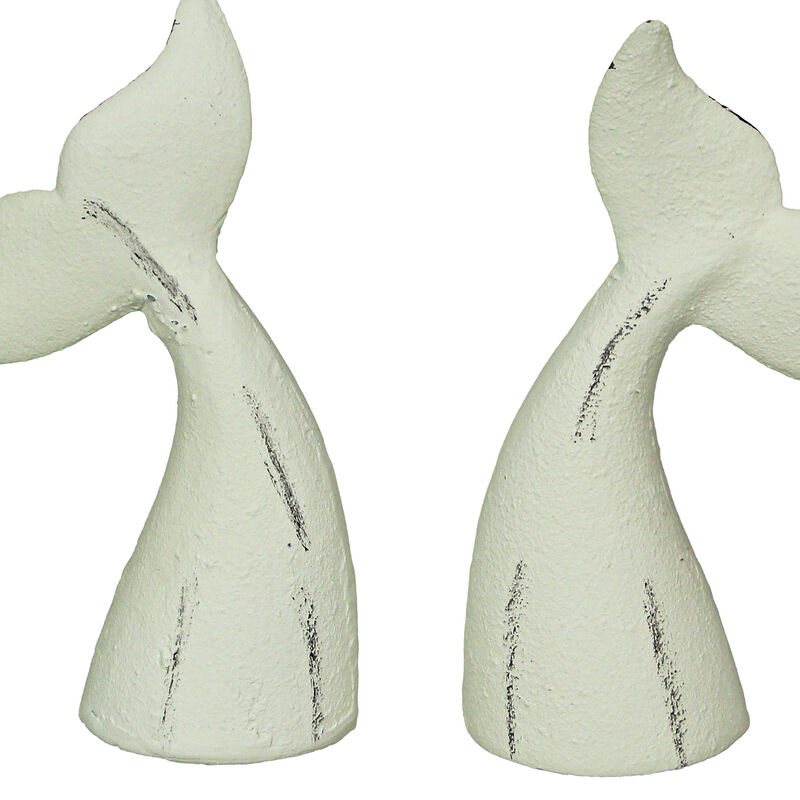Set of 2 White Cast Iron Whale Tail Bookends Nautical Home Decor Bookshelf image number 8