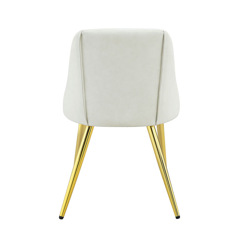 HomeRoots Set of Two White and Gold Upholstered Faux Leather And Metal Dining Side Chairs