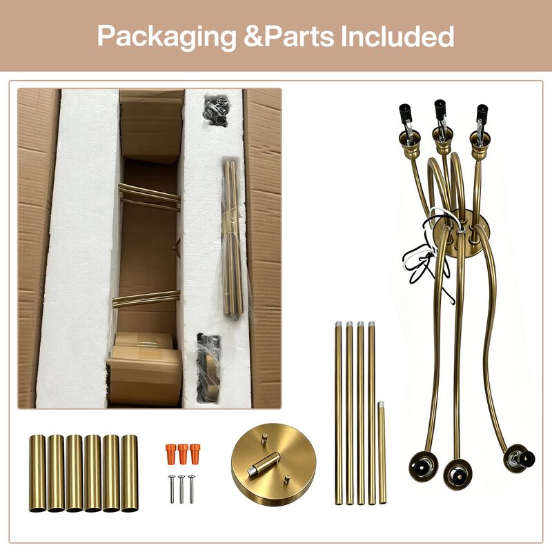 Gold Six-Light Candle Chandelier with U-Shaped Arms, Adjustable image number 9