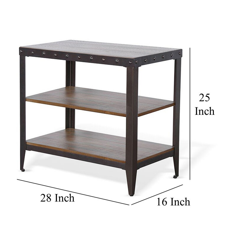 Ayka Chairside Table w 2 Shelf, Nailhead, 28 Inch Rectangular Brown image number 4