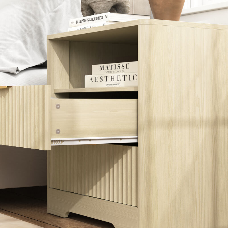 Smart Nightstand with Charging Station Voice Night Light Storage Cabinet image number 5