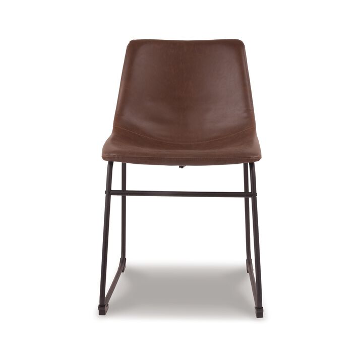 Tia Dining Chair Set of 2, Brown Faux Leather, Bucket Seat, Metal - Benzara