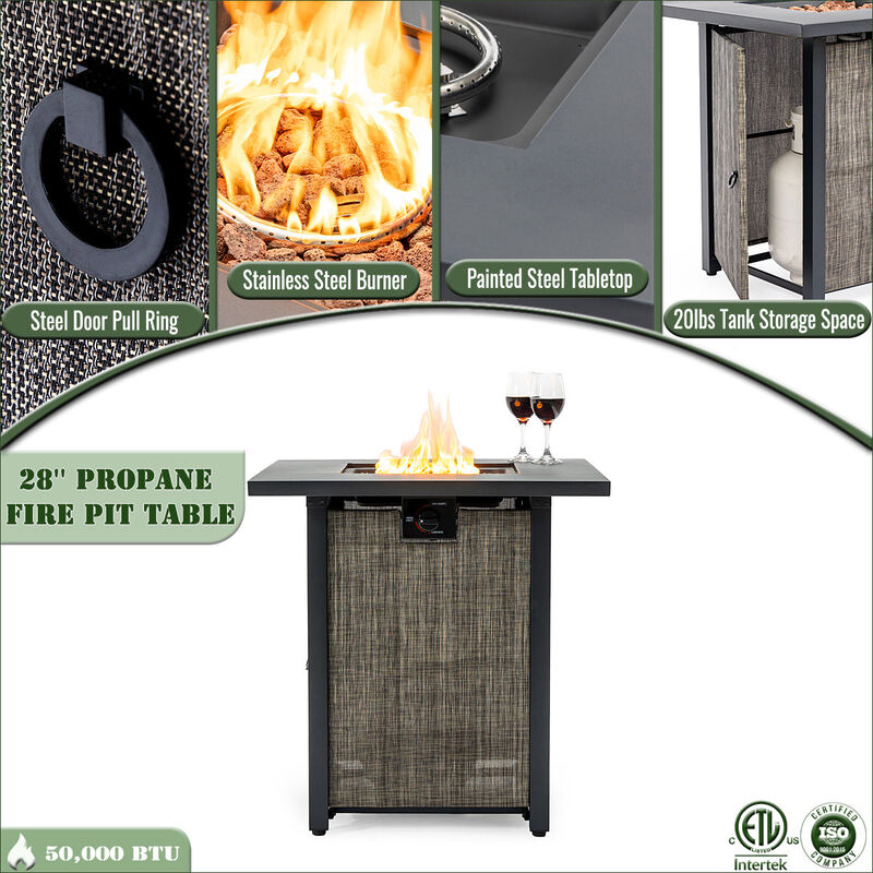 28" Propane Gas Fire Pit Table, 50000 BTU Square Steel Fire Pit for Outside Patio Deck Garden Courtyard image number 4