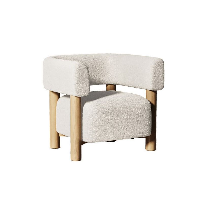 31 Inch Accent Chair, Modern Brown Wood Frame, White Fabric Upholstery image number 0