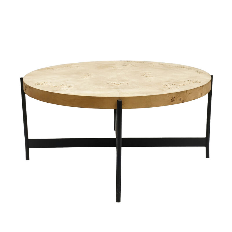 Hivvago 36 Inch Natural And Black Wood and Iron Round Coffee Table