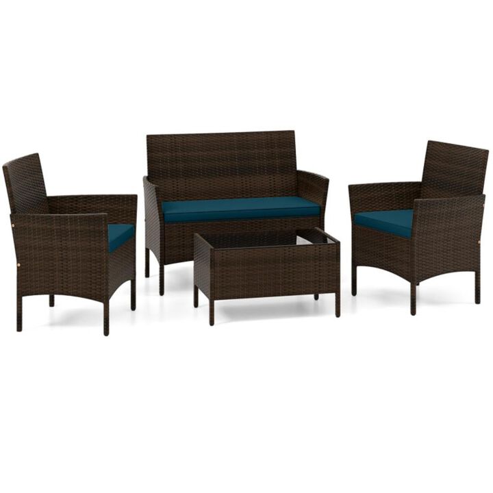 Hivvago 4 Piece Patio Rattan Conversation Set with Cozy Seat Cushions