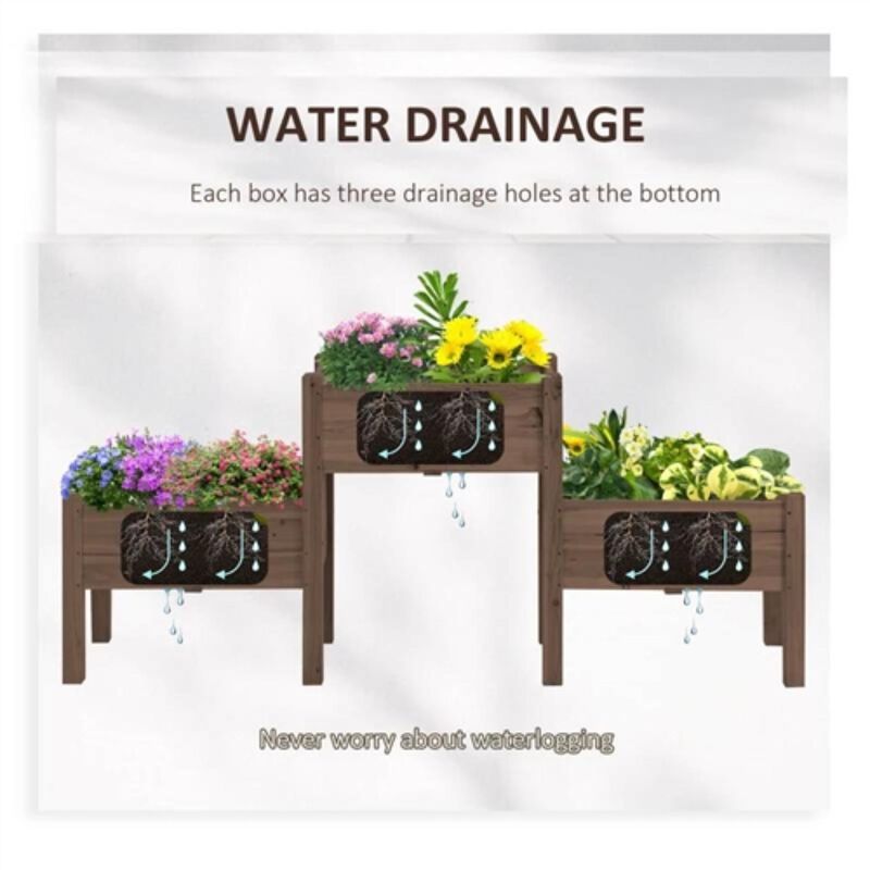 Hivvago Brown 3 Wooden Elevated Planter Raised Garden Beds
