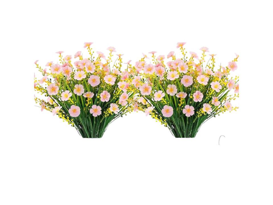 12 Bundle Pink Artificial Outdoor Plants UV Resistant Garden Porch Decor