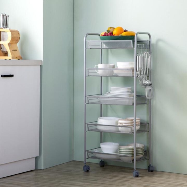 Honeycomb Mesh Style 5-Layer Removable Storage Cart Space-Saving Organizer for Home or Office